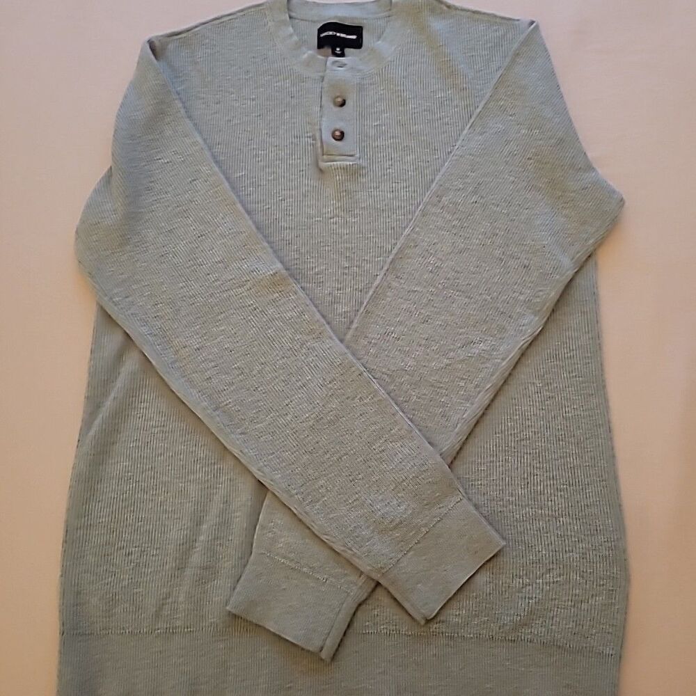 Lucky Brand Henley Waffle Knit Seafoam Green Men's 1/4 Button Up Pullover Medium